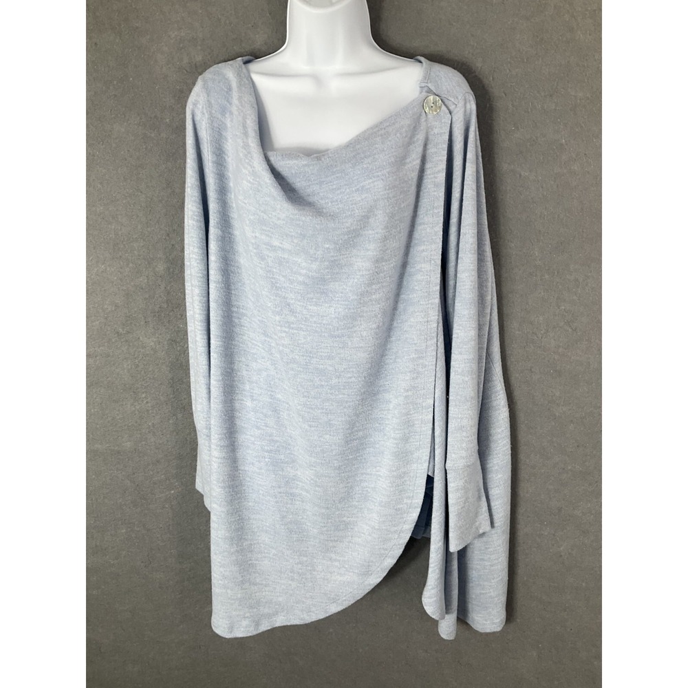 Soft Surroundings Cardigan Shawl Womens XL Baby Blue Cowl Neck Long Sleeves Soft